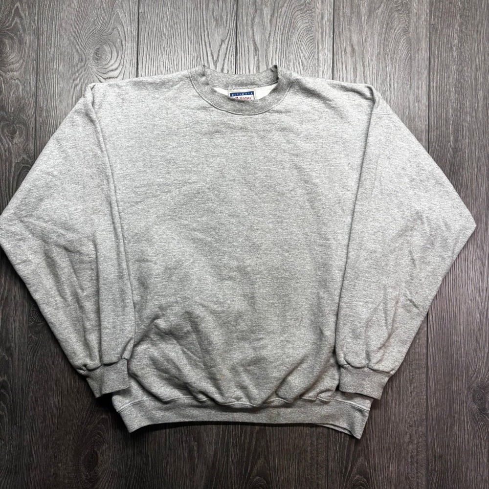 Vintage Hanes Ultimate Cotton Printpro Sweatshirt Mens Large Gray Blank Pullover